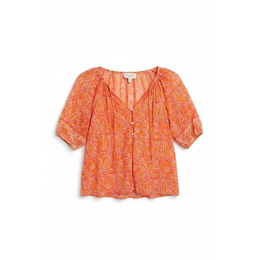 Cleobella Layla Blouse Size XS Orange Blossom Block Print Pink